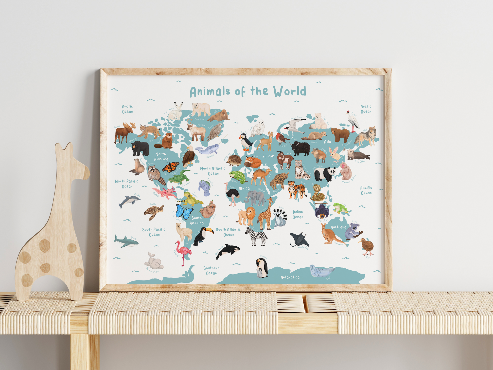 Animals of the World Map (Blue)