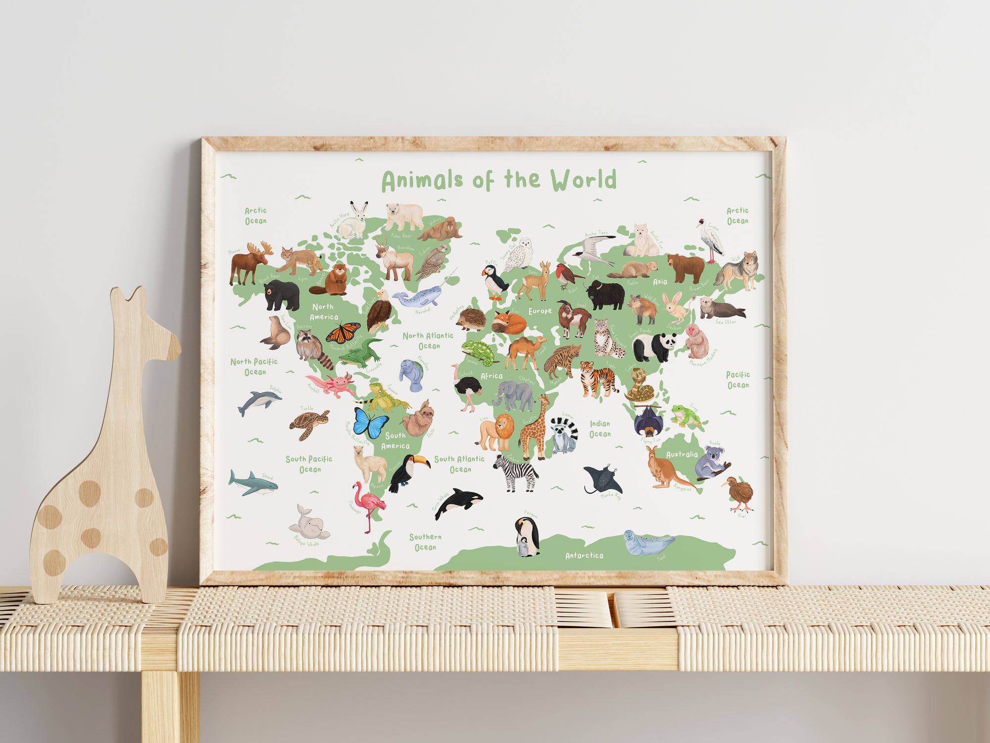 Animals of the World Map (Green)